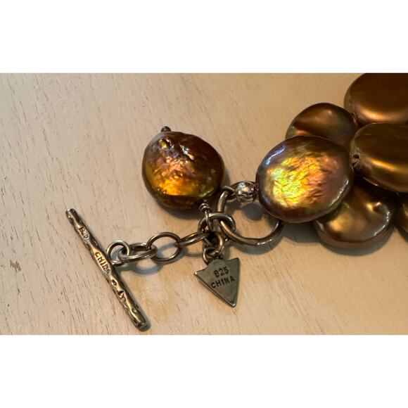 Retired Silpada Bronze Pearl Smokey Quartz 3 strand Sterling Silver Bracelet - Picture 5 of 7